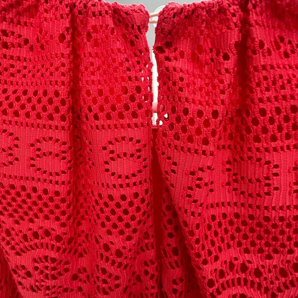 London Times Dress Women Size 12 Red Sleeveless Round Neck Midi Crochet Style - Picture 12 of 13